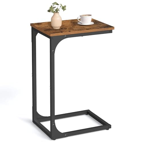 Image of VASAGLE C-Shaped Side Table, Bedside Table, Sofa Side Table, Coffee Table, with Metal Frame, Industrial, for Living Room, Bedroom, Rustic Brown and Black LET350B01