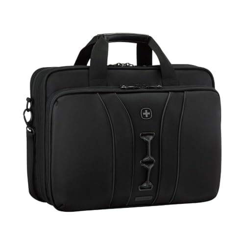 Image of WENGER Legacy Laptop Bag Notebook Briefcase Organizer Women Men Office Business Travel College Black/Grey, Black Series bag 16 inches, 16", Black Series - Laptop Bag - Medium