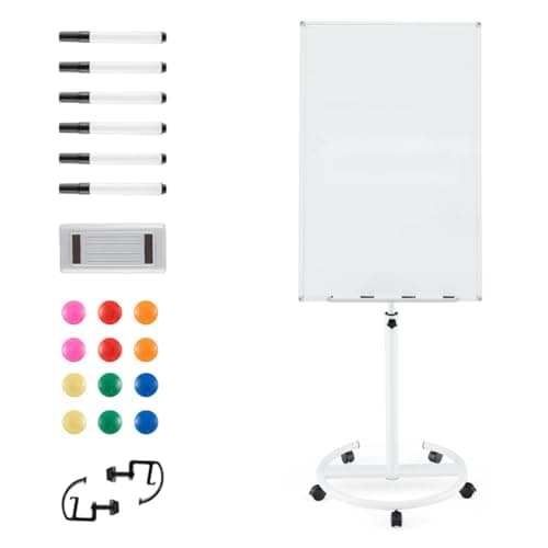 Image of SFAREST Easel Style Whiteboard, 100 x 65 cm Height Adjustable Magnetic Whiteboard with Stand, Paper Clips, Magnets, Markers and Eraser, Mobile Flip Chart White Board for Home Office Classroom (White)