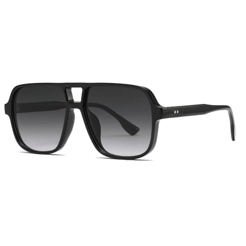 Image of Long Keeper Retro Square Pilot Sunglasses for Women Men Oversize Retro Aviation Square Sunglasses Double Bridge Sun Glasses Vintage Shades UV400 (Black Frame - Gradient Grey Lens)