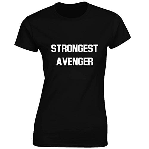 Image of Crown Designs Strongest Avenger Super Hero Movie & Comic Book Fan Premium Quality Fitted T-Shirt Top for Women and Teens - Black/L - 10/12