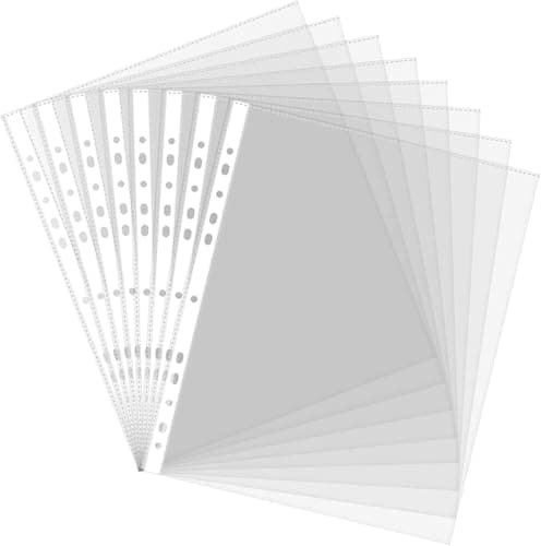 Image of 500 Pack A4 Plastic Punched Punch Pockets Folders Filing Wallets Sleeves with Reinforced Spine, Suitable for Ring Binders
