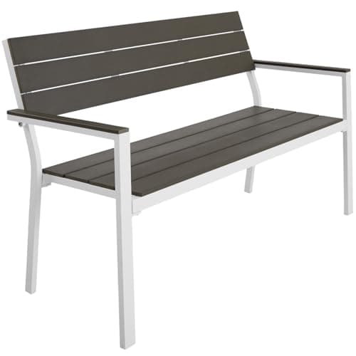 Image of tectake® Garden Bench - 2 Seater with Aluminium Frame & Durable Slats - Suitable for Terrace, Park, Balcony, Garden Furniture & Home - Weather Resistant, Easy to Assemble, 250 kg Load - White
