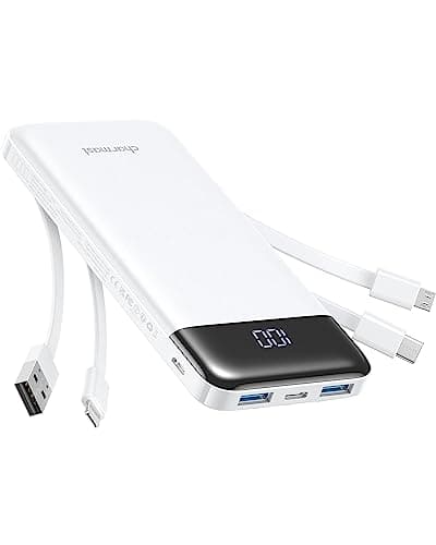 Image of Charmast Power Bank with Built in Cables X 4, 10000mAh USB C Battery pack 6 Outputs 3 Inputs with LED Display Type C Powerbank Portable Charger Compatible with Smartphones Tablets and More