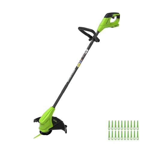 Image of Greenworks 24V Brushless Grass Trimmer Gen2 for Small to Medium Gardens, 25 cm Cutting Width, Includes 20 Plastic Blades without Battery and Charger, Green ST2502
