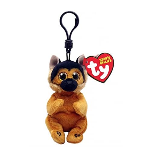 Image of Ty Beanie Bellies Clips T43110 Plush Toy Key Ring Ace the German Shepherd with Golden Eyes Glitter Eyes Plush Animals with Soft Belly 12 cm