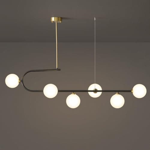 Image of 4-Light Adjustable Pendant Chandelier with Glass Globes, Copper Finish for Home & Restaurant Lighting in Dining Room, Living Room, Bedroom, Hallway