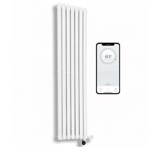 Image of Greened House WiFi Smart Electric Radiator Oval Tube Single Panel Vertical Tall Column Radiator 7 Day Programmable Timer App Compatibility (White, 1800 x 480)