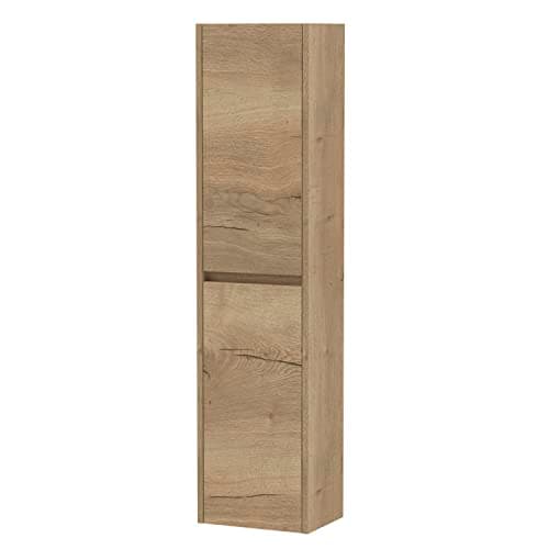 Image of Hudson Reed NPH862 Havana Modern Bathroom Wall Hung 1 Door Tall Bathroom Storage Unit, 350mm, Woodgrain Autumn Oak