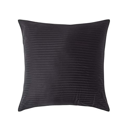 Image of HOMESCAPES Black Pure Egyptian Cotton Euro Size Pillowcase 80 x 80 cm 330 TC 500 Thread Count Percale Equivalent Satin Stripe Pillow Case with Zip