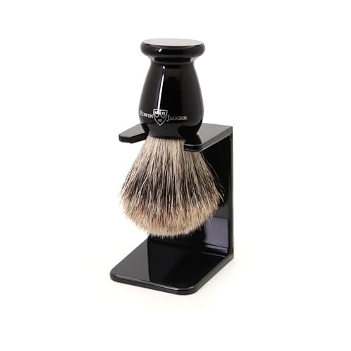 Image of Edwin Jagger 1EJ946SDS Classic Best Badger Hair Exfoliating Shaving Brush with Stand for Shaving Cream or Shaving Soap for Men and Women (Imitation Ebony)