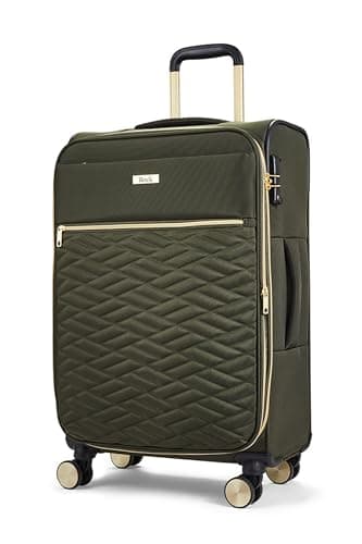 Image of Rock Sloane Medium Expandable Soft Shell Hold Suitcase in Khaki - Signature London Styling, 360 Swivel-Wheels, Telescopic Handle, Stylish Gold Accents & TSA Combination Lock - 67 x 41 x 30 cm 2.7KG