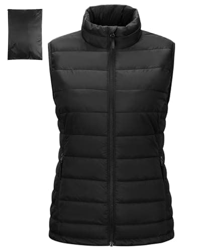 Image of Outdoor Ventures Womens Puffer Gilet Packable Quilted Vest Padded Outwear Vest Bodywarmer Ladies Windproof Sleeveless Jacket Hiking Running Golf Riding Black 2XL