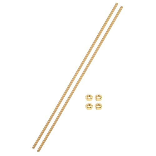 Image of sourcing map 2 Sets Brass Fully Threaded Rod, M4x0.7mm Pitch Right Hand Threads Studs with Solid Brass Hex Nuts, 250mm/10" Long Threaded Screw Rods Fasteners for Anchors Bolts Hangers Clamps