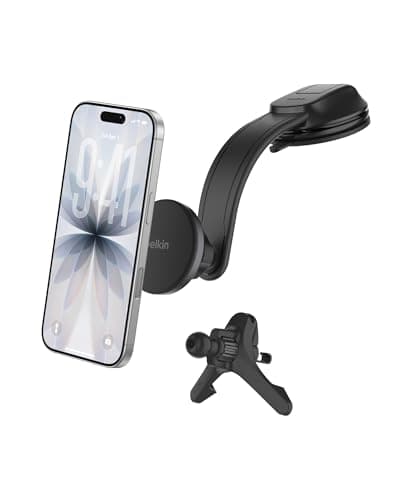 Image of Belkin Wireless Car Charger, Magnetic Car Vent Mount & Dash Mount with USB C Cable, MagSafe Compatible Fast Charging for iPhone 17, Galaxy S25, Pixelsnap, & More - Qi2 Travel Car Accessories - Black