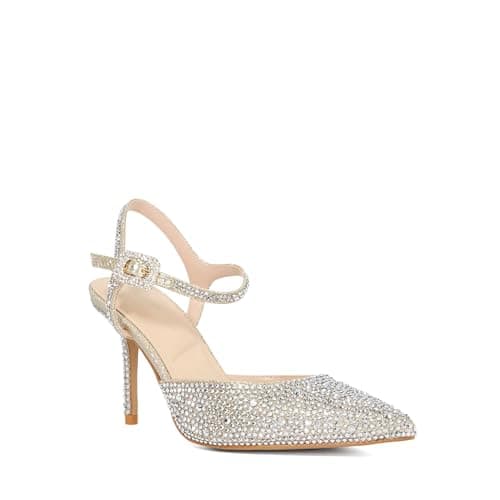 Image of Dune London Ladies Confident Hotfix Embellished Studded Open Courts Size UK 6 Court Shoes Gold