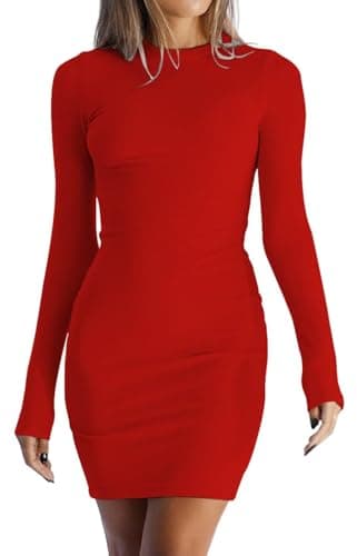 Image of LACOZY Casual Bodycon Mini Dress for Women Trendy Formal Wedding Guests Midi Dresses Sexy Night Out Short Dress 2025 Red M