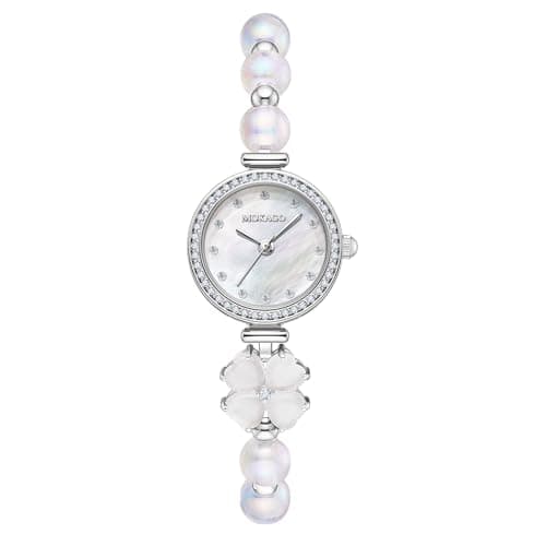 Image of BIEWO Women Watches Bracelet Diamond Watch for Ladies Female Pearl Rose Gold Fashion Luxury Analog Quartz Casual Girls Wife Gifts Wrist Watch for Women (Silvery White)