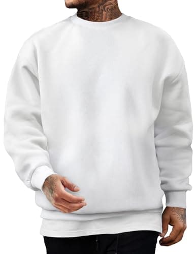 Image of JMIERR Mens White Sweatshirts Fleece Crewneck Pullover Solid Warm Oversized Sweatshirt Jumper Tops for Men,S