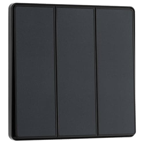 Image of BG Electrical Triple Wall Light Switch, 2-Way, Edge-to-Edge Rockers, Screwless Appearance, Round Edges, Evolve, Matt Grey, 20A, 16AX, PCDMG43EB