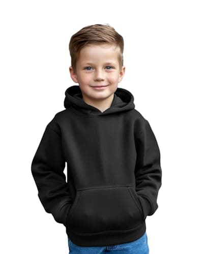 Image of Aykiz Kids Boys Girls Plain Pullover Hoodie, Sweatshirt, Fleece Hooded Jumper, PE School Jumper, Warm Coats Long Sleeve Top New Casual Fashion For Childrens Unisex Age 3-13 Years Black
