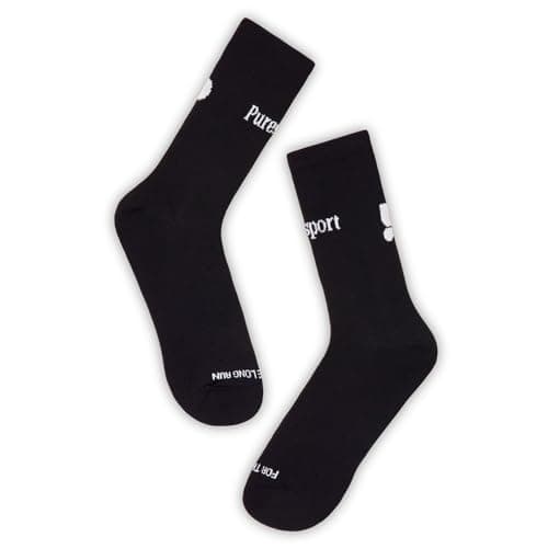 Image of Puresport Performance Running Socks (Black, S/M), Moisture-Wicking Training Socks with Subtle Compression for Women & Men, Ideal for Long-Distance Running, Gym & Hyrox