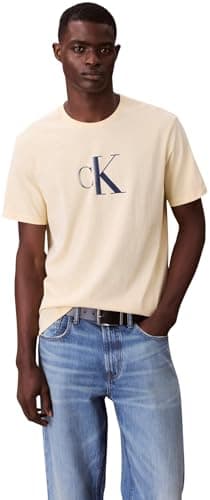 Image of Calvin Klein Men's Short Sleeve Centre Monogram Classic Cotton T-Shirt, Yellow (Sunlight), XL