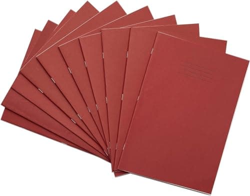Image of Rhino A4 Exercise Books, 64-Page / 6mm Lined with Margin Paper Notebook, 10-Pack, Office & School Stationery Supplies, Red