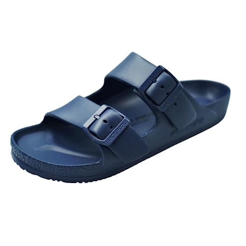 Image of VICT POPU Womens Sandals Open Toe Adjustable Double Buckle Strap Waterproof EVA Footbed Arch Support Mules Slides Navy UK 5