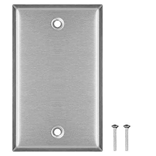 Image of (Pack of 2) Airmont Products AP-10411, Stainless Steel Blank Wall Plates, 1 Gang Standard Size 4.50" x 2.76" Corrosion and Heat Resistant, Silver Metal, Cover Unused Electrical Sockets or Switch Holes