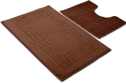 Image of Paradise Products Greek Style Bath Mat Set 2-Piece Non-Slip Bathroom Mats, Shower Mat & Pedestal Mat Soft Washable Quick-Dry Bath Mats for Bathroom Floor Anti-Mould Bath Rug Set (Chocolate)