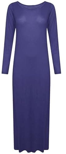 Image of New Women’s Long Sleeve Maxi Dress Stretchy Ladies Plain Jersey Round Scoop Neck Casual Style Plus Size UK 8-26 Navy Blue