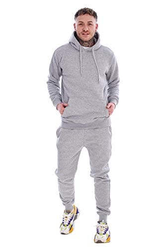 Image of Malay Mens Hooded Plain Tracksuit Fleece Ribbed Cuff Sweatshirts Cotton Blend Joggers
