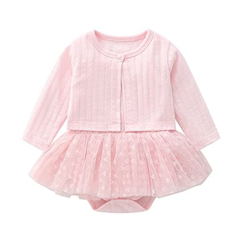 Image of Xumplo Newborn Baby Girl Tutu Dress and Cardigan Set 6Pcs Infant Girl Sleeveless Pink Dress and Long Sleeve Top Clothe Set 9-12 Months