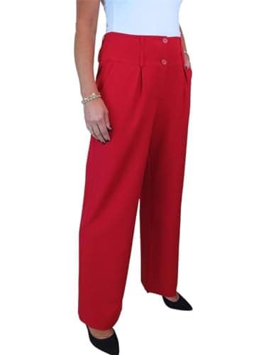 Image of Paulo Due Women's Wide Leg Formal Trousers, High Waist, Pleated Smart Office Workwear Red 10-22 (22)