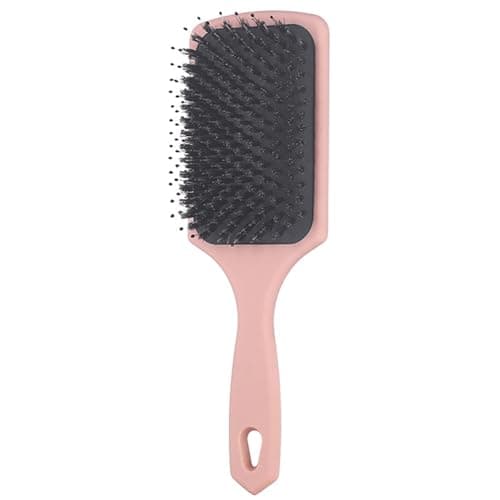 Image of Square Boar Bristle Hair Brush & Paddle Detangler | 100% Natural Bristles for Scalp Massage, Shine & Blow Drying | Gentle on Wet/Dry Hair, Reduces Frizz & Breakage (pink)