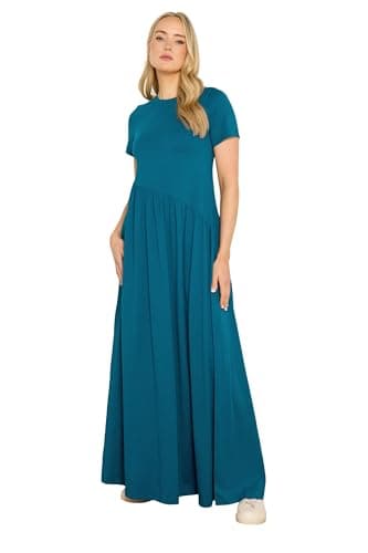 Image of Long Tall Sally - LTS Tall Teal Blue Asymmetric Cotton Maxi Dress - Women's