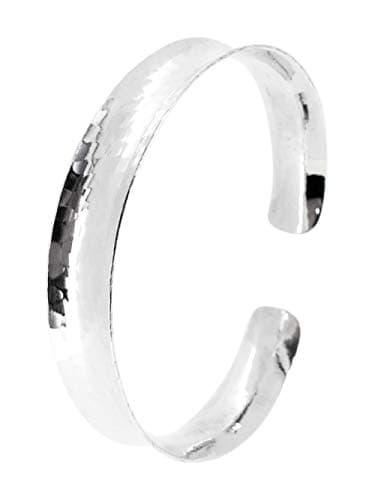 Image of Treasure Bay Women's 925 Sterling Silver Hammered Cuff Bangle Bracelet, 11Mm Handcrafted Open Wristband, Adjustable Silver Bracelet,