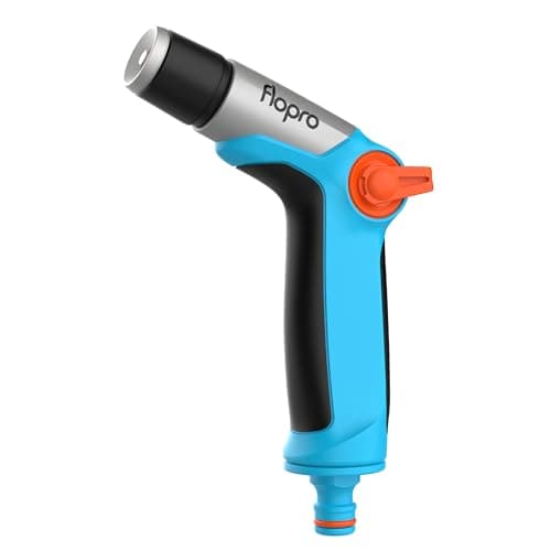 Image of Flopro - Jet Spray Gun: 3 x patterns jet, fill & cone. Controlled by simple on, off & flow control valve. Garden hose pipe spray gun ideal for everyday use. Fits all brands, Blue
