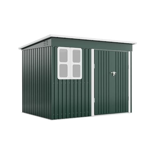 Image of Amopatio Metal Garden Shed 8.5 x 6ft, Outdoor Storage Shed Galvanised Steel, Lockable Wide Doors & Window, Bike shed without BASE KIT, Weatherproof Bike shed Tool Shed for Garden & Patio, Green