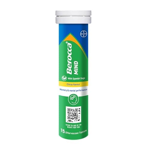 Image of Berocca Mind Effervescent Tablets Including B Vitamins, with Spanish Sage to Support Memory and Mental Performance - 15 Tablets - Citrus Flavour