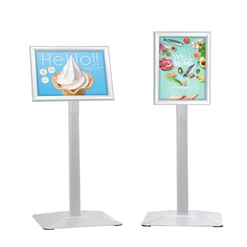 Image of STANDNEE A4 Display Stand Heavy-duty Sign Stand Holder Floor Stand Sign, Poster Display Stand Aluminum Standing Signs with PVC Sheet & Heavy-duty pedestal, Silver-sold by nbkaixin