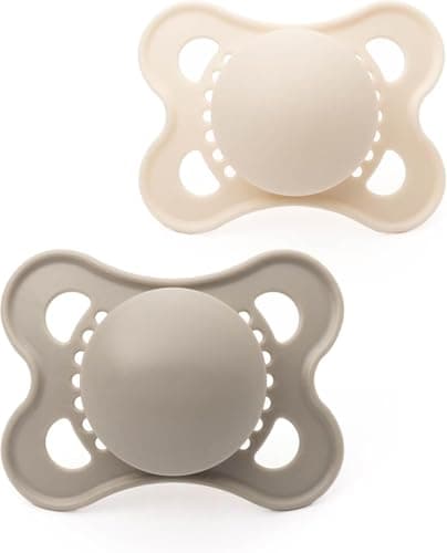 Image of MAM Original Soothers | 0-6 Months | 2 Pack | Comes in Dummy Steriliser Case | Made from Sustainable Materials | Baby Accessories for Newborn | Cream/Grey (Plain)