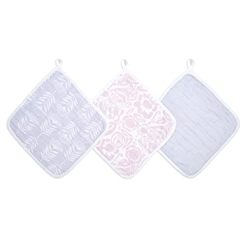 Image of aden + anais Essentials Washcloth - Pack of 3, Damsel | 100% Cotton Muslin, Bath & Shower Flannel for Babies | Unisex Gift Set for a Baby Shower | Wash Essentials for Newborns
