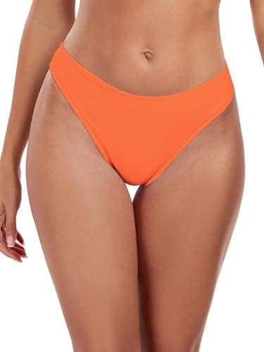 Image of Ocean Blues Women's High Leg Bikini Briefs Medium Coverage Swim Bottom, Orange-red, Size Medium