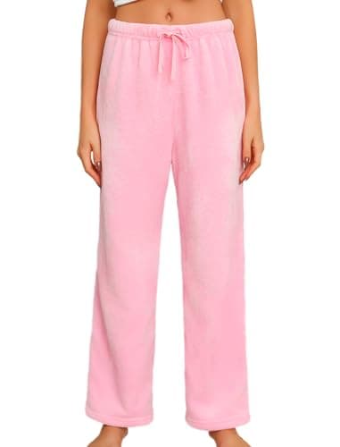 Image of ENJOYNIGHT Women's Fleece Pyjama Bottoms Fluffy Lounge Pants Plush Pj Trousers with Drawstring (Large,Pink)