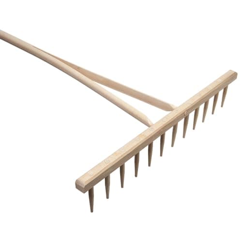 Image of Wooden Agricultural Farming Garden Rake - 12 Teeth, 60 cm Wide, 120 cm Long - Lightweight and Durable Beech Wood Rake for Leaves, Grass, Hay, Levelling Flower & Vegetable Beds, and Decorative Use