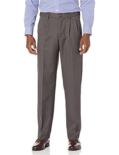 Image of Amazon Essentials Men's Classic Fit Formal Expandable-Waist Pleated Dress Suit Trousers, Dark Grey, 32W / 30L