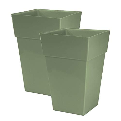 Image of Moda Milano 28L 28 Litre Plastic Gloss Planters, Set of 2 - SAGE Colour - Dimensions: 46cm (H) x 31cm (W) x 31cm (D)