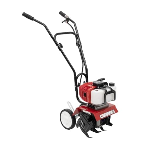 Image of OUBUBY 52CC Garden Petrol Tiller Cultivator Rotovator 2-Stroke Lawn Soil Fox Powerful Engine 7000rpm 10cm Tilling Depth 30cm Tilling Width Mini Garden Petrol Tiller for Ploughing, Turning, Ditching